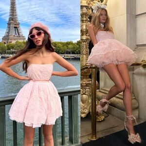NWT LoveShackFancy Jaylen Strapless Babydoll Mini Dress Ballerina Pink Rare